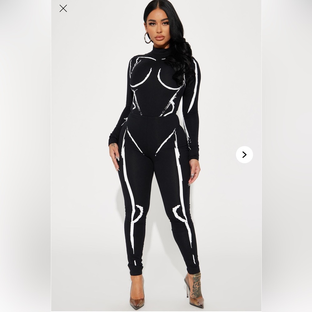 Fashion Nova Black and White Graphic Jumpsuit